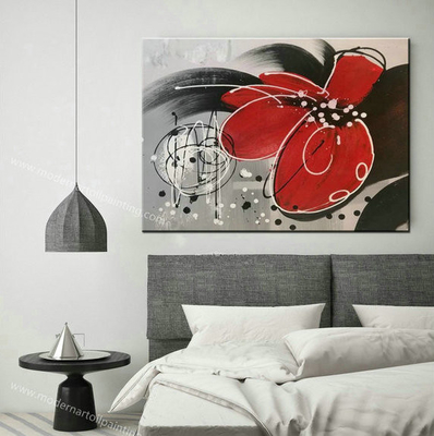 Покрашенная вручную красная картина цветков на цветках масла холста толстых искусство стены картины маслом для внутреннего домашнего оформления