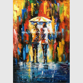 Обрамленная картина маслом ножа палитры на холсте, девушках зонтика картин абстрактного искусства