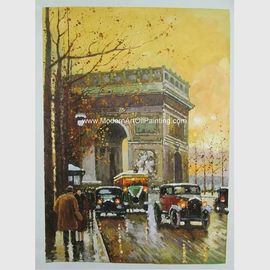 Современная картина маслом Триумфальная Арка сцены улицы Парижа на холсте
